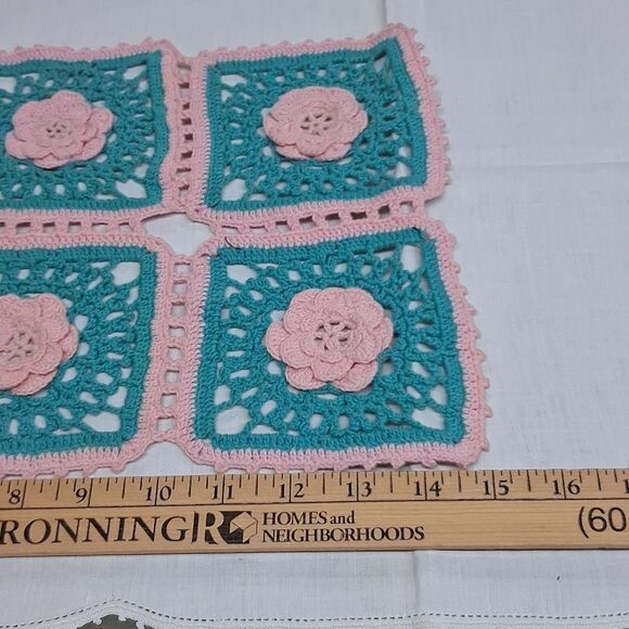 Vintage table runner with embroidered lilys, crocheted mat,& 2 More Pcs. - Picture 7 of 9